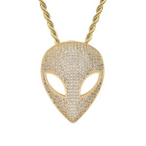 Hip Hop griffe ensemble CZ pierre Bling glacé solide Alien pendentifs colliers pour hommes rappeur bijoux goutte Pendant282l
