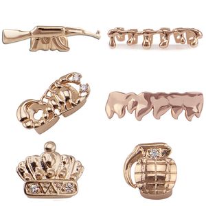 Hip Hop Dents Dentaires Grillz Gun Or accolades seule dent arme de poing plaqué or bijoux de mode accolades en gros Halloween Rappeur spectacle performance bijoux 1297a