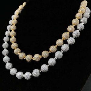 Collar de cadena de bolas de perlas grandes de hielo chapado en oro de latón con diamantes Cz de moda de Hip Hop