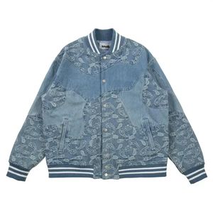 Chaqueta holgada informal de mezclilla con retazos de flores de Hip Hop, abrigos de algodón para hombres y mujeres