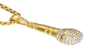 Hip Hop Gold Color Titanium en acier inoxydable Ice Out Bling Music Collier de pendentif microphone stéréoscopique pour hommes bijoux55039433031283