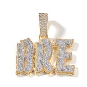 Hip Hop or argent couleur A-Z lettres pendentif hommes collier complet Zircon bijoux