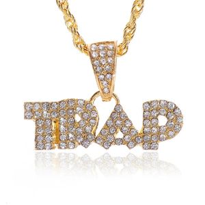 Hip Hop Ice Out Zircon piège lettre pendentif collier pour hommes et femmes mode Rock Rap musique fête bijoux cadeau 240311