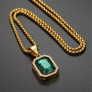 Hip Hop – colliers à pendentif carré glacé pour hommes, couleur dorée, chaînes en or jaune 14k, bijoux de haute qualité