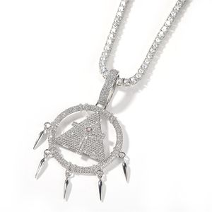 Hip Hop glacé Zircon roue de sagesse pendentif collier argent plaqué hommes Bling bijoux cadeau