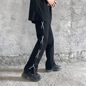 Hip Hop Jeans Black Side Lace Up Pantalons en denim pour hommes de haute qualité Jean Fashion Pantalons noirs et blancs