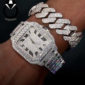 Bijoux Hip Hop Men Gold plaqué 925 Colliers de pendentif en argent sterling VVS Moisanite Diamond Iced Out Cuban Link Bracelet avec mécanique