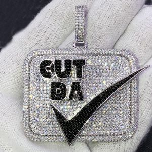 Hip Hop letra cortada DA colgante cuadrado grande pavimentado circón cúbico completo con collar plateado de dos tonos para hombres niño joyería punk al por mayor