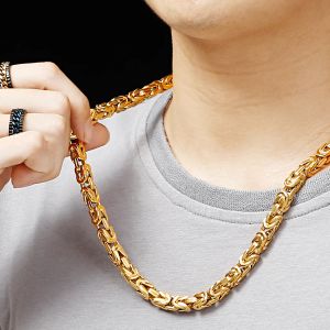 Collares de hip-hop para hombre, collar de cadena de 50-66CM de largo y 8MM de ancho, chapado en oro pesado, accesorios de joyería de oro amarillo de 14k