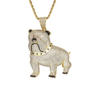 Hip Hop Micro pavimentado AAA Cubic Zirconic Bling Iced Out Bulldog Bully Dog colgantes collares hombres rapero joyería