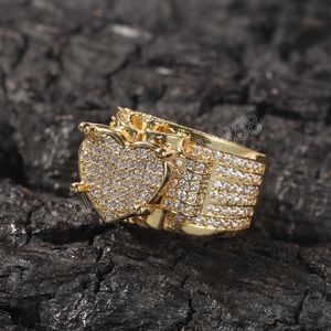 Hip Hop New Men's Big Love Men Ring Famous Iced Out Micro Pave CZ Rings Punk Jewelry