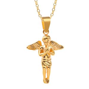 Hip Hop Charm Oración Ángel Colgante Collar Acero inoxidable 18K Chapado en oro Joyería Regalo de Navidad