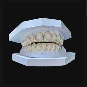 Hip Hop Piercing Jewelry Custom Gold Plated 925 Sterling Silver Opal Moissanite Diamond Iced Out Grillz para dientes
