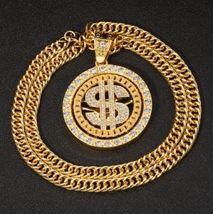 Хип-хоп вращающийся кулон в долларах США ожерелье для мужчин золотого и серебряного цвета ледяной кристалл знак рок-подвески рэпер Bling Bling Jewerly