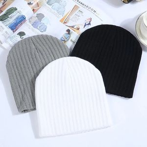 Hip Hop court couleur unie rayure hommes élasticité garder au chaud bonnet automne hiver femmes unisexe crâne casquette tricoté chapeau