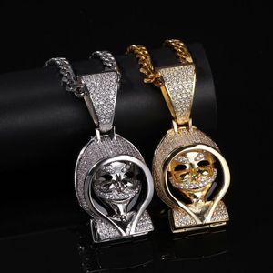 Hip Hop SKULL Bling Pendentif Collier Micro Pave Zircone Cubique avec Chaîne Plaqué Or 18KT Bijoux Rappeur Accessoires Amant Cadeau282a