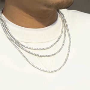 Hip Hop Tennis Chain Jewelry 3mm S925 Silver Ice Out Moissanite Diamond Necklace Mans Tennis Link Chain