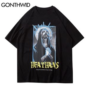 Hip Hop T-shirts Creative Jésus Dieu Prière À Manches Courtes T-shirts Chemise Streetwear Punk Rock Gothique T-Shirts Hommes Tops 210602