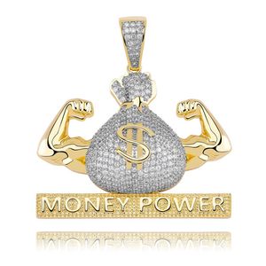 Hip Hop US Dollar Money Power Pendentif Collier Pendentif avec Corde Chaîne 4mm Tennis Chaîne Hommes Zircon Hip Hop Rock Bijoux
