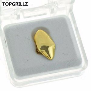 TOPGRILLZ Hip Hop vampiro colmillo tapa única tono dorado canino personalizado dientes parrillas colmillos Drácula dientes Grillz, regalo