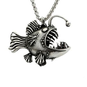 Hip Hop Wolf Tide New Lantern Fish Collar con colgante personalizado para hombre Color plata antigua Cadena de acero inoxidable titanio joyería Punk Rock al por mayor