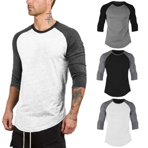 Marca Hirigin Harajuku Jogger, camiseta de manga 3/4 para hombre, camiseta raglán de béisbol, camiseta, lote de camisetas, cuello redondo, camisetas lisas, ropa de calle X0602