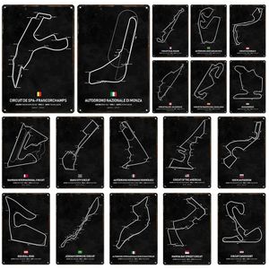 HISIMPLE Formule 1 Racing Track Route art peinture métal étain fer décoration murale plaque art affiche plaque hommes grotte garage bar chambre décor à la maison cadeau taille 30X20 CM