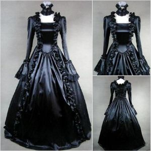 Mode historique baroque robes de mariée gothiques noires robes de mariée de vampire victorien des années 1800 avec manches longues pays médiéval Br7791762