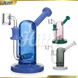 Hittn Glass Dab Rig Bubbler Bongs 7 pulgadas Percolador portátil Percolador en línea Pipada de agua Bonga de vidrio con cuarzo de 14 mm Banger Blue Black Black 2024 Venta caliente