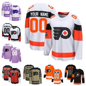 Maillots de hockey Flyer hommes femmes jeunesse Travis Konecny Owen Tippett Cam Atkinson Sean Couturier Nicolas Deslauriers Cam York Eric Lindros Morgan Frost Samuel Ersson