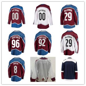 Maillots de hockey Nathan Mackinnon 29 Mikko Rantanen 96 Gabriel Landeskog 92 Cale Makar 8 Jesrey Bourgogne Blanc Marine Couleur avec patch de la Coupe 2023