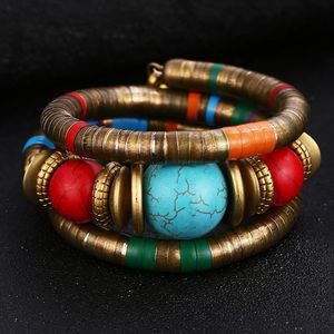 Hocole Fashion Naturel Stone Bracelets de bracelet de serpent coloré pour femmes Bracelet métallique multicouche vintage Indien 240412