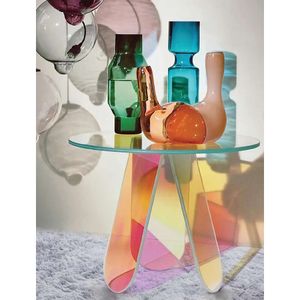 HODLBIT Table d'appoint ronde irlandaise en acrylique transparent, table d'appoint colorée pour salon, chambre à coucher, décoration d'intérieur, livrée avec 6 sous-verres (15,8 15,8 x 17,7 pouces)