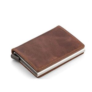 Holders Automatic Silde aluminium ID Cash Carte Solder Getins Leather Men Business RFID Blocking Wallet Credit Card Protector Case