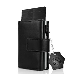 Holders Black Id Credit Cards Case Mini portefeuille avec monnaie de monnaie zip.