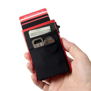 Holders Casekey Ultra Thin Carte Holder avec argent Pocket Minimaliste en aluminium Metal pop-up portefeuille RFID Blocking Carte Boîte à cadeau