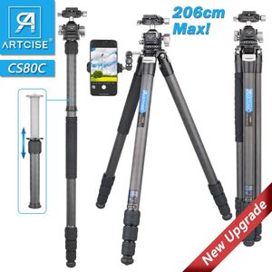 Soportes CS80C Trípode profesional de fibra de carbono para cámara DSLR Servicio pesado 32,5 mm Tubo de 10 capas Ultra compacto 206 cm Calidad máxima de lujo