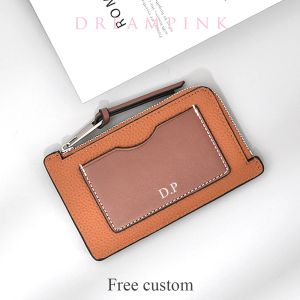 Holders Grave Letters CowHide Carte Holder Luxury Personnalisez Nom Zip Credit Card Wallet Custom Gift Slim Real Leather Coin Purse