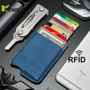 Holders Kemy Superior New Man vintage RFID Blocking Money Wallet Automatic Popup Credit Card Case Business Pocket Pocket for Men