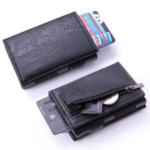 Holders Men Wallet RFID Carte Holder Portefeuille Antitheft Boîte en aluminium BUISNESSE Carte d'identité PU Cuir Pop Up Card Aimne Magnet Pourse