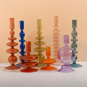 Holders Vintage Glass Candlersrs Home Decor Crystal Candlestick Poldants for Wedding Decoration Dining Table Transparent Lunes Transparent Stand