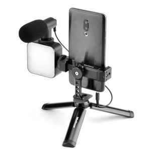 Supports Vlogging Kit Support de trépied vidéo pour téléphone portable avec support de chaussure froide Microphone à lumière LED pour enregistrement YouTube Smartphone Vlog Rig