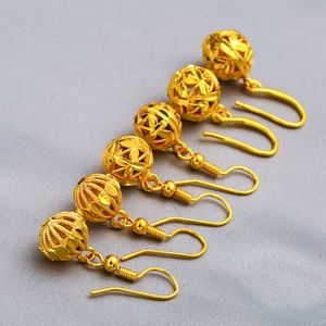 Perles boule creuse conception de feuille boucles d'oreilles pendantes femmes 18k or jaune rempli classique bijoux exquis cadeau