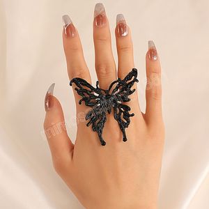 Anneaux papillon creux pour femmes métal papillon insecte gothique bijoux ouverture réglable bagues cadeaux accessoires