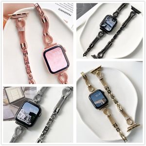 Cadena de cobre hueca para Apple iWatch Band 7 45 mm 41 mm 38 mm 40 mm 44 mm Correa delgada de oro rosa y negro