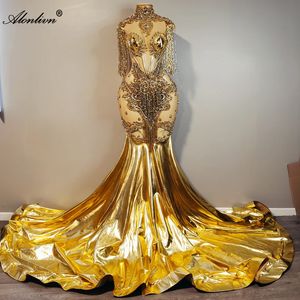 Creux doré tissu scintillant femmes robes florales col licou luxe perles cristaux broderie Bling chérie sirène dames robes de soirée de bal