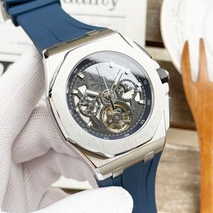 Montre creuse pour hommes, Montre mécanique automatique, 44mm, en acier inoxydable, bracelet en caoutchouc, étanche, saphir, mode Business, Montre De Luxe