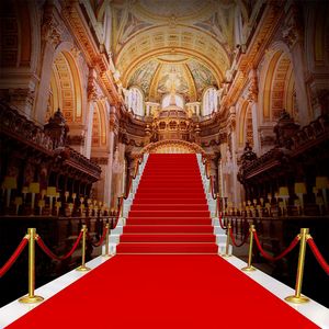 Sainte cathédrale tapis rouge escalier mariage Photo fond sans couture intérieur arrière-plans 10x10ft vinyle décors pour la photographie