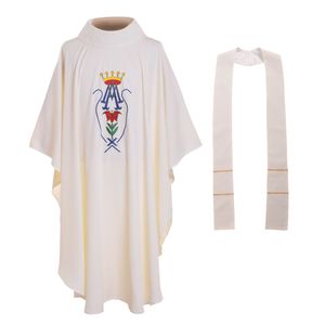Pasteur Chasuble Prêtre Thème Costume Clergé Couronne Blanche Motif Brodé Église Catholique Vêtements
