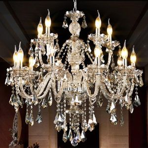 Accueil Antique Led Cognac lustre en cristal E14 ampoule led bougeoir pendentif lumières grand luxe el villa led lampe changeante la208w